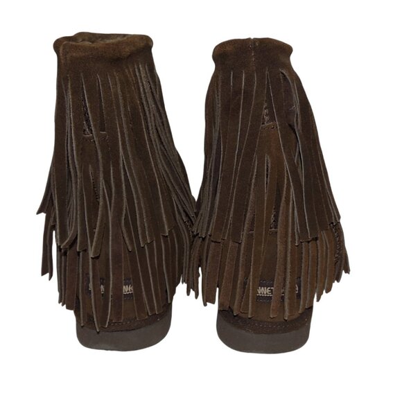 Minnetonka Brown Suede Fringe Boots 6 Boho Western Nomadic Festival Cozy - Picture 6 of 11